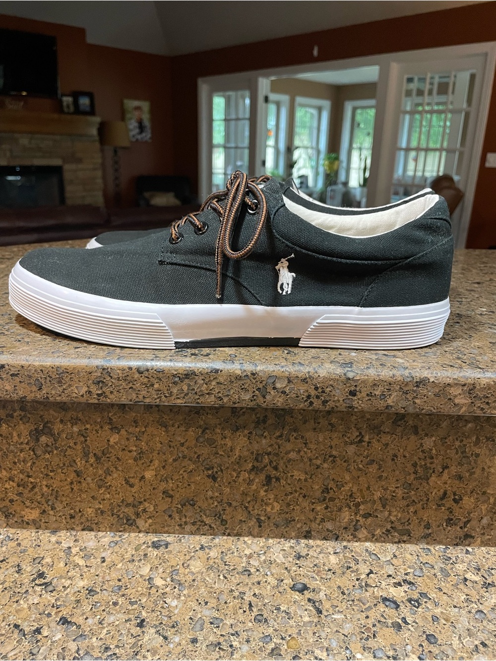 Ralph Lauren Polo Felton Canvas Sneaker Black Upper White Sole & Pony Mens Sz 12